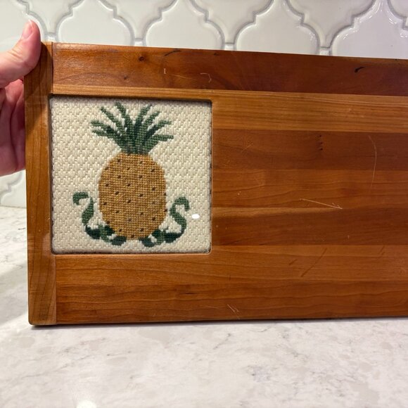 Vintage Charcuterie, Cheese or Cutting Board with Cross Stitch Pineapple Inlay - Picture 1 of 6